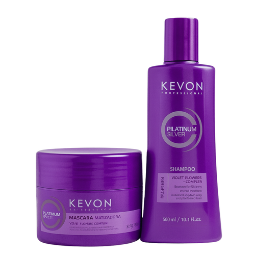 Kit Matizador Kevon Platinum Silver – Shampoo 300ml + Máscara 300g | Matização Intensa, Ação Anti-Amarelo e Hidratação Profissional para Cabelos Loiros