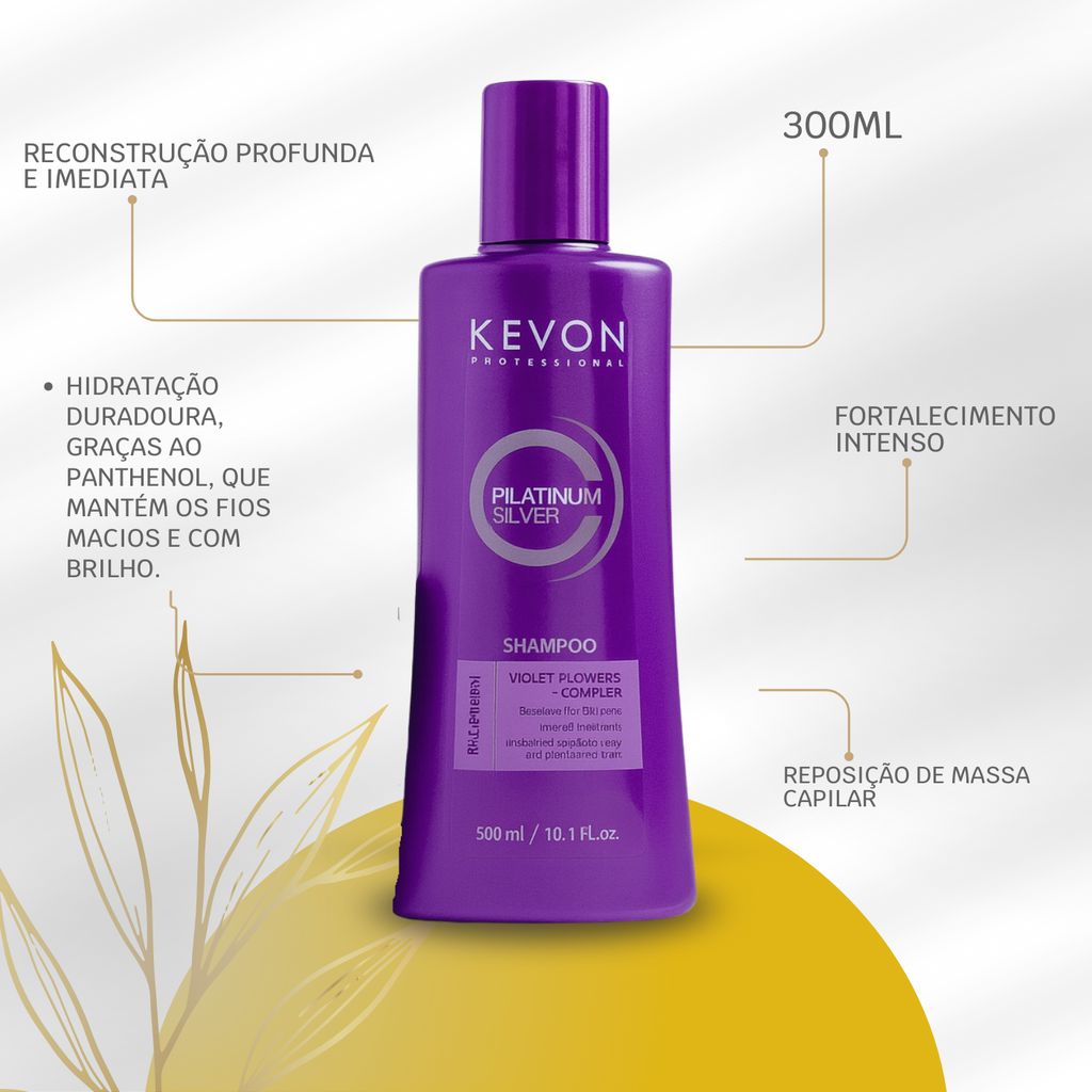 Kit Matizador Kevon Platinum Silver – Shampoo 300ml + Máscara 300g | Matização Intensa, Ação Anti-Amarelo e Hidratação Profissional para Cabelos Loiros
