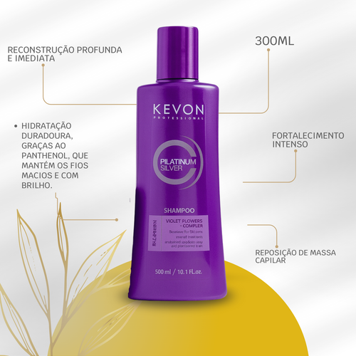 Kit Matizador Kevon Platinum Silver – Shampoo 300ml + Máscara 300g | Matização Intensa, Ação Anti-Amarelo e Hidratação Profissional para Cabelos Loiros
