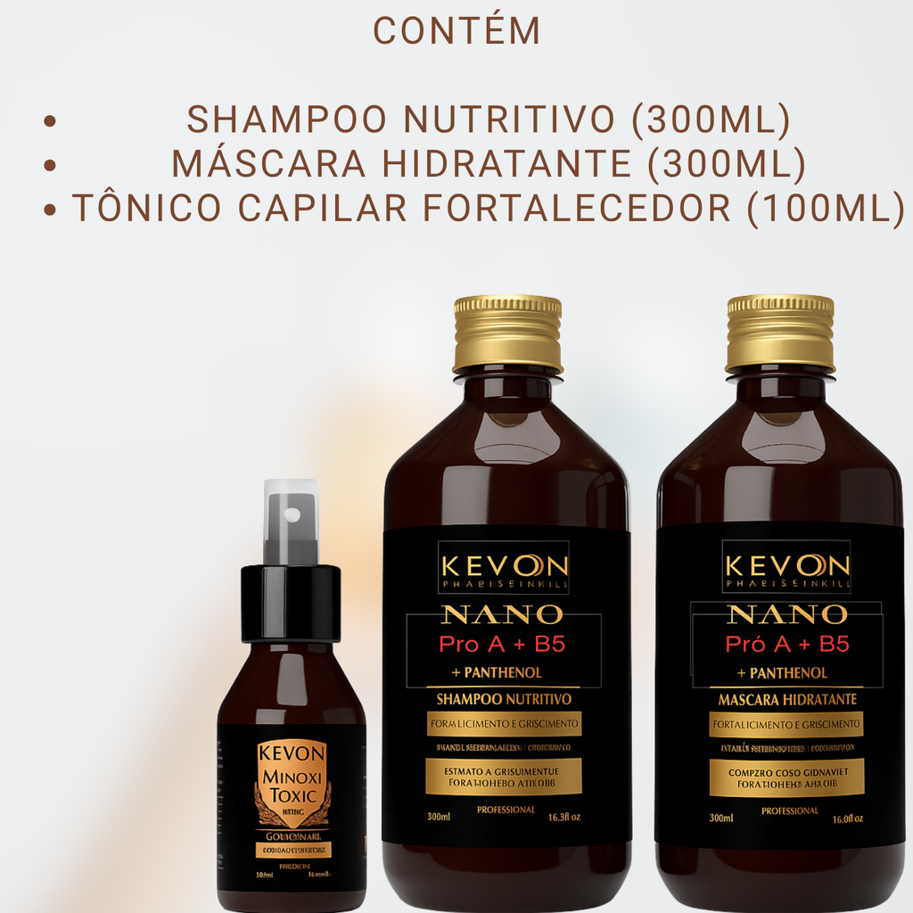 Kit Kevon Nano Pró A + B5 – Fortalecimento, Crescimento e Hidratação Capilar
