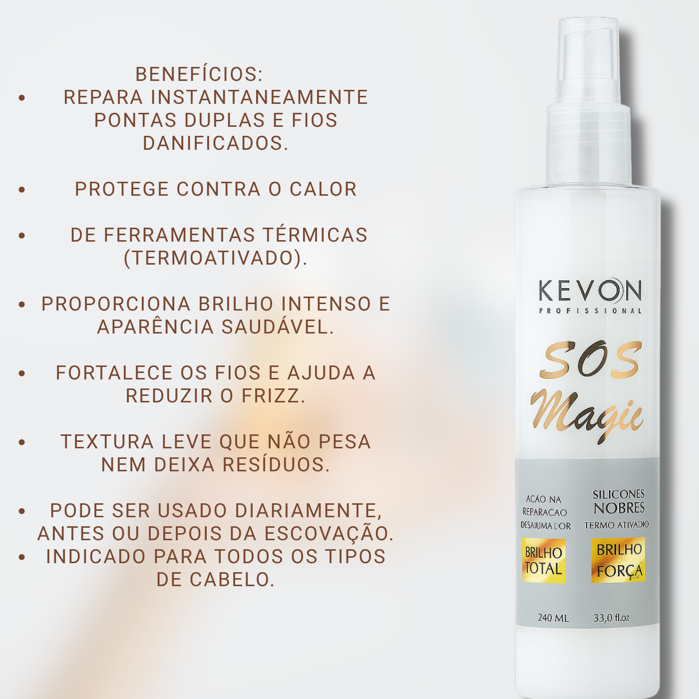 Leave-in Kevon SOS Magic 240ml – Reparação Instantânea, Brilho e Forç