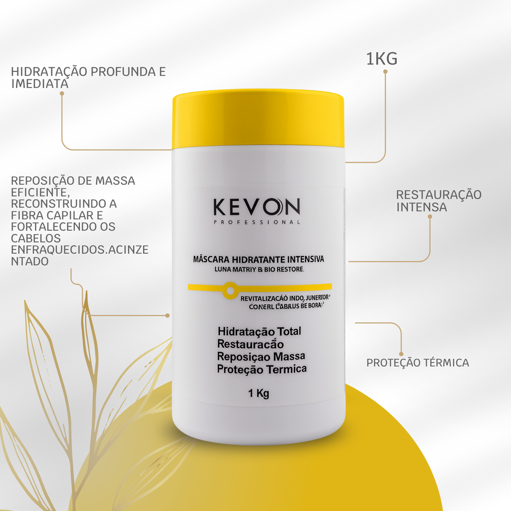 Máscara Hidratante Intensiva Kevon 1kg – Hidratação Profunda, Restauração, Reposição de Massa e Proteção Térmica