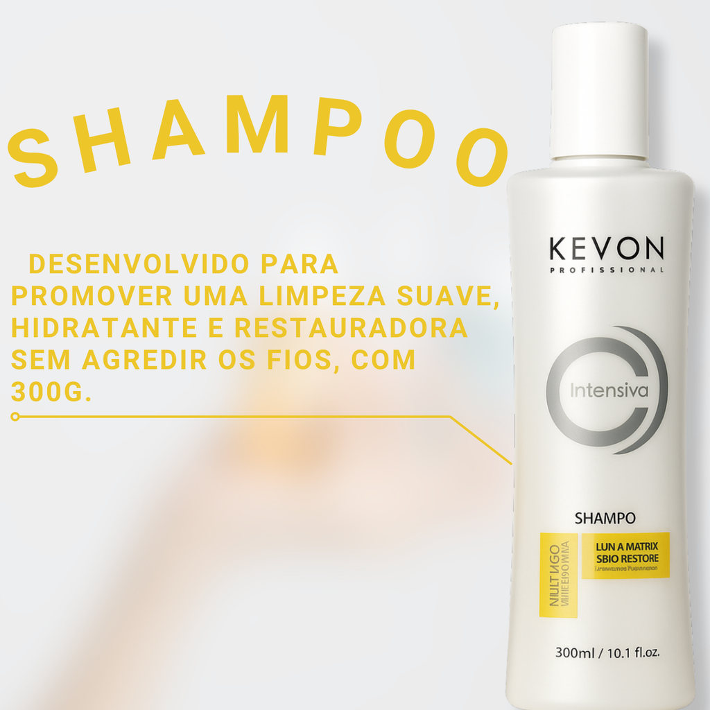 Kit Reconstrutor Intensiva Kevon Profissional – Shampoo 300ml + Máscara 300g | Hidratação, Restauração e Proteção Térmica