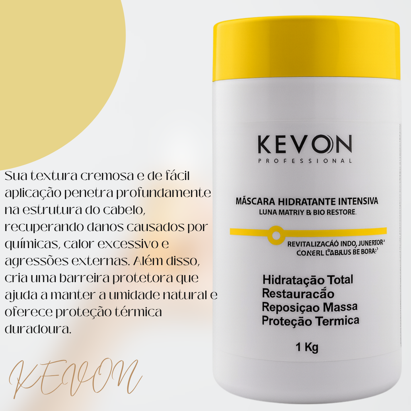 Máscara Hidratante Intensiva Kevon 1kg – Hidratação Profunda, Restauração, Reposição de Massa e Proteção Térmica