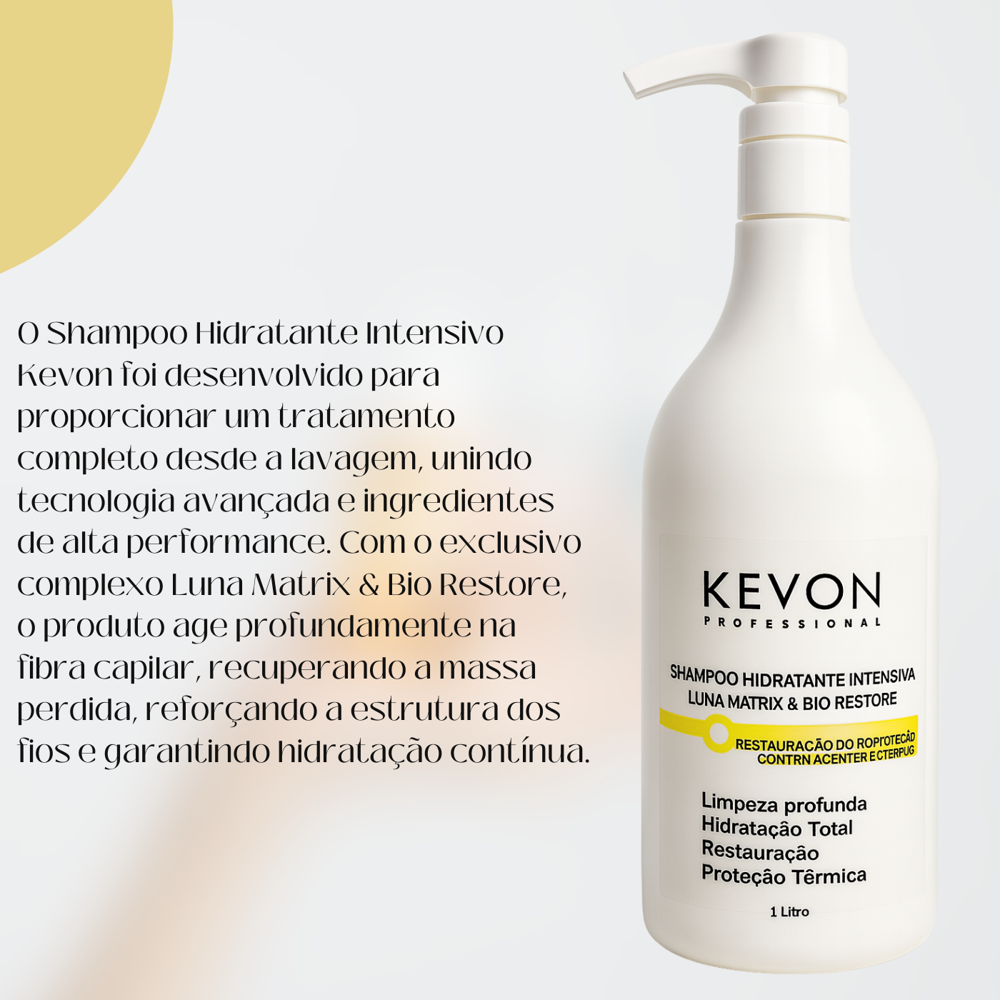 Shampoo Kevon Hidratante Intensivo Profissional 1L – Restauração e Hidratação Profunda