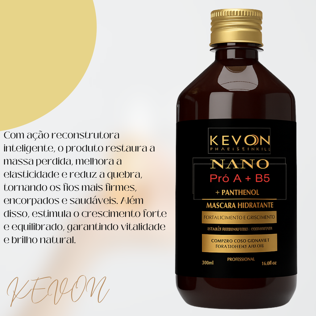 Máscara Reconstrutora Kevon Nano Pró A + B5 + Panthenol – Reconstrução Profunda, Força, Crescimento e Reparação da Fibra Capilar – 500ml