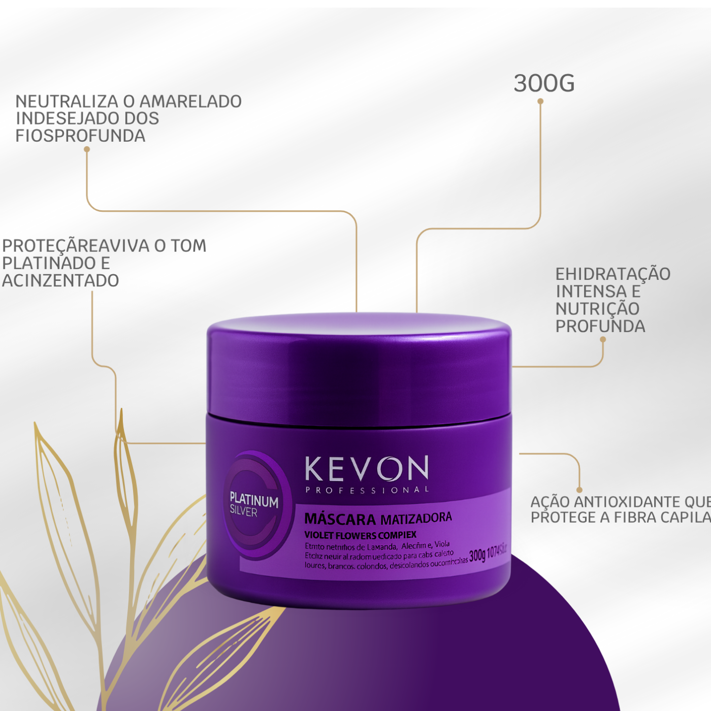 Kit Matizador Kevon Platinum Silver – Shampoo 300ml + Máscara 300g | Matização Intensa, Ação Anti-Amarelo e Hidratação Profissional para Cabelos Loiros