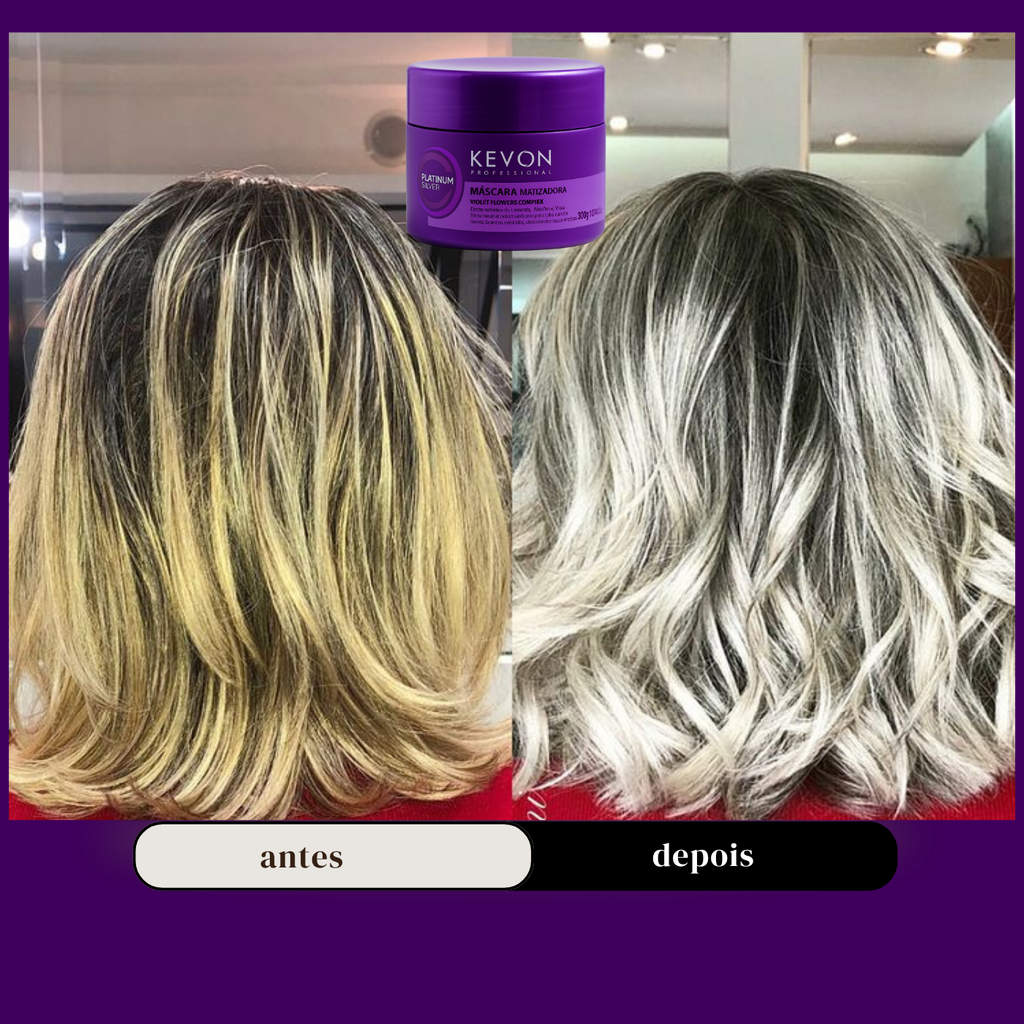 Máscara Matizadora Platinum Silver Kevon – Matização Intensa, Antiamarelado, Hidratação Profunda para Cabelos Loiros, Grisalhos e Descoloridos – 300g
