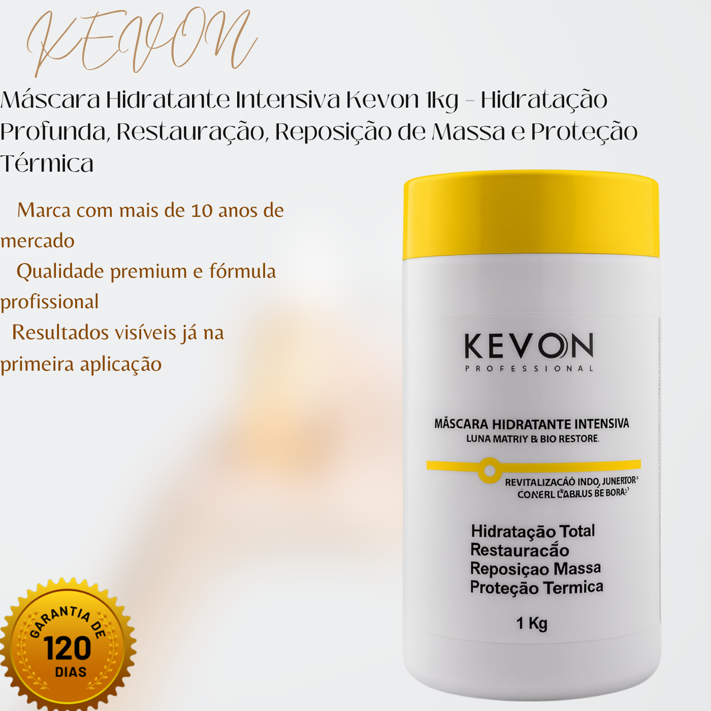 Máscara Hidratante Intensiva Kevon 1kg – Hidratação Profunda, Restauração, Reposição de Massa e Proteção Térmica