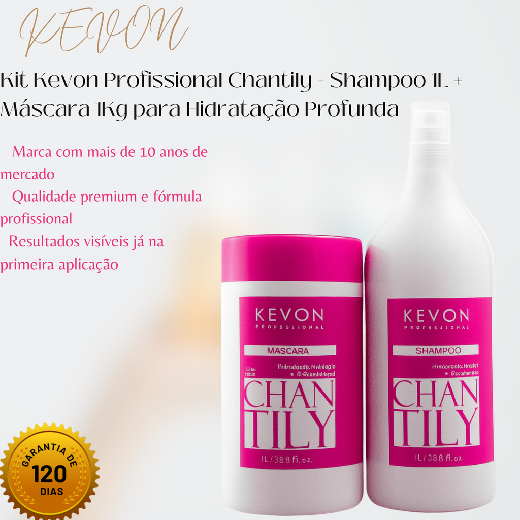 Kit Kevon Profissional Chantily - Shampoo 1L + Máscara 1Kg para Hidratação Profunda